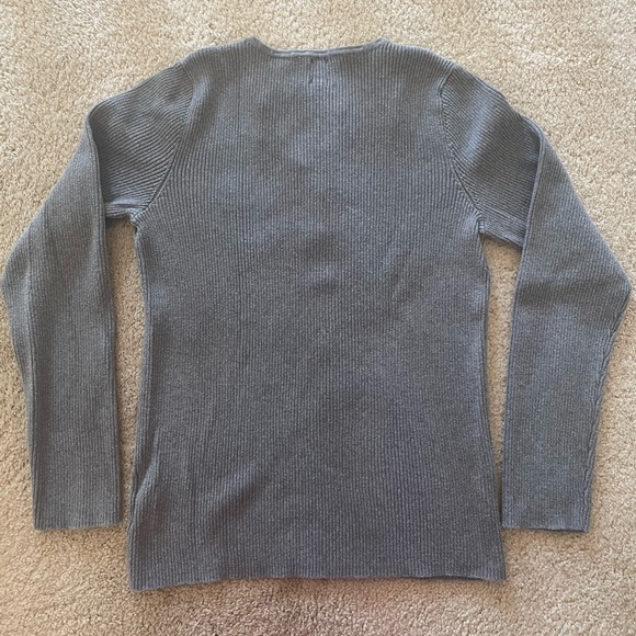 Anne Klein cotton shirt gray long sleeve ribbed Henley - Picture 2 of 4